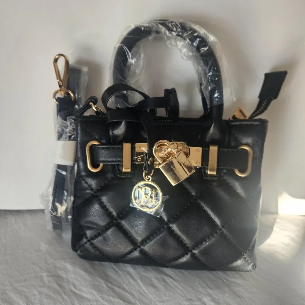 Badgley Mischka Mini Diamond Quilted Tote with front lock NWT - Picture 9 of 12